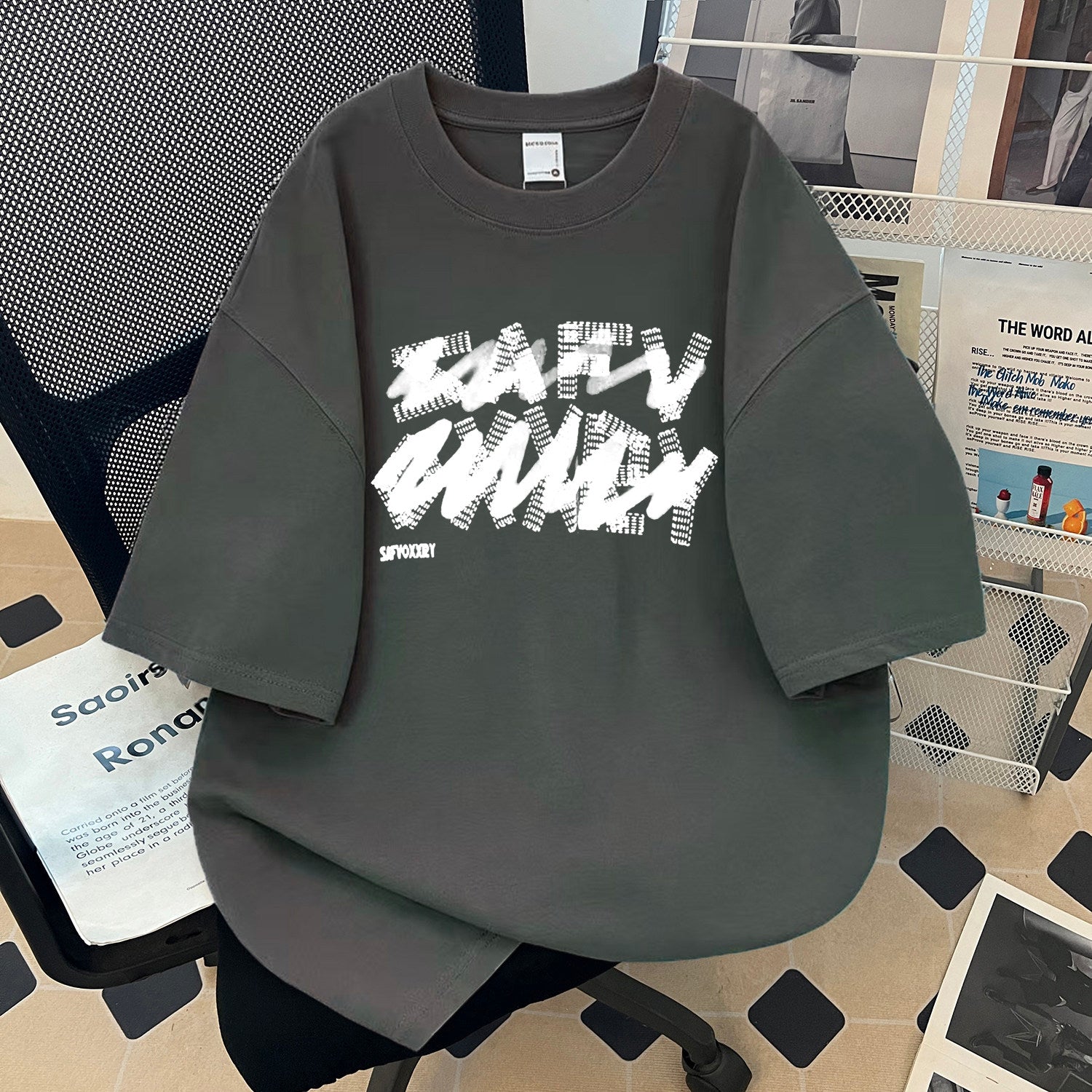 Letter Print Heavyweight Cotton T-Shirt